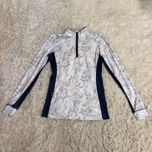 Women’s XS Blue Floral Print Lamée Long Sleeve Horseback Riding Sunshirt